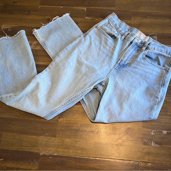 Everlane Straight Leg Jeans Pants Fringe Distr Hem Light Wash 27 High Rise - Picture 2 of 12